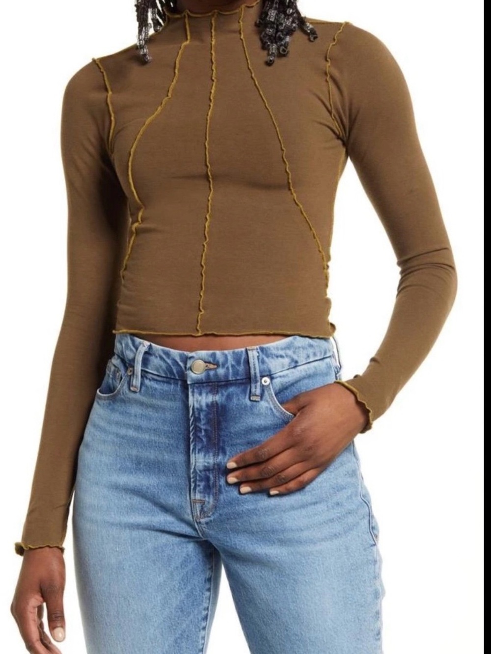 Good American Long Sleeve Mock Neck Top